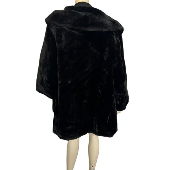 Vintage 50s Brown Faux Fur Coat Hollywood Retro Glam Mob Wife Retro Chic‎ Sz L - Picture 3 of 11